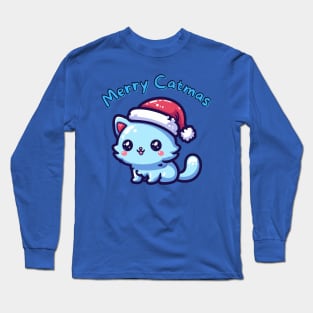 Merry Christmas catmas blue cat Long Sleeve T-Shirt